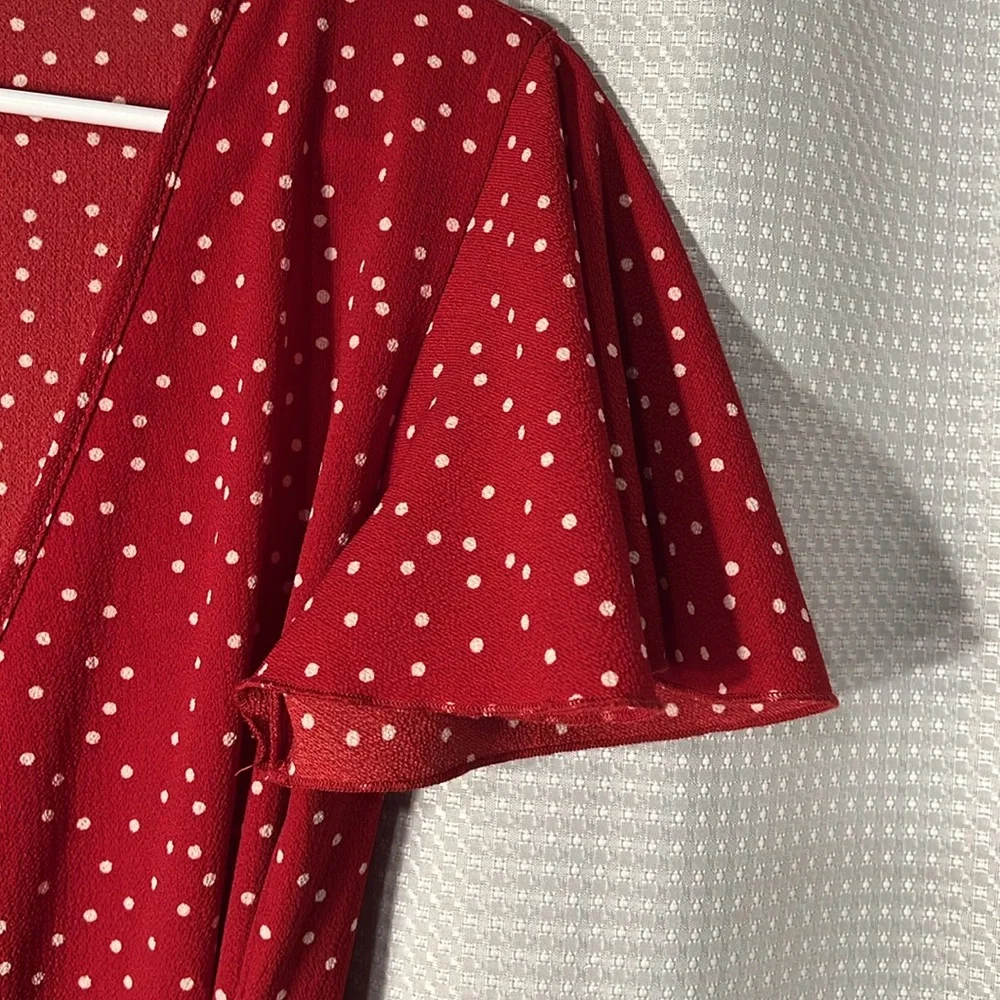 Relipop Women’s Wrap with Ruffle Hem Mini Red with white polka dot Dress - Picture 6 of 13